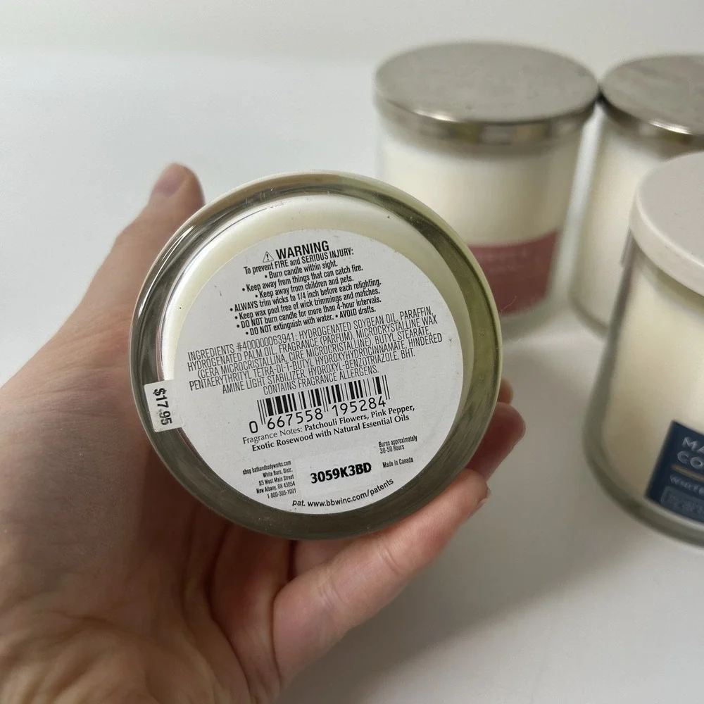 Bath & Body Works Candles Lot Of 4 Single Wick Vanilla Coconut Rosewood Amber